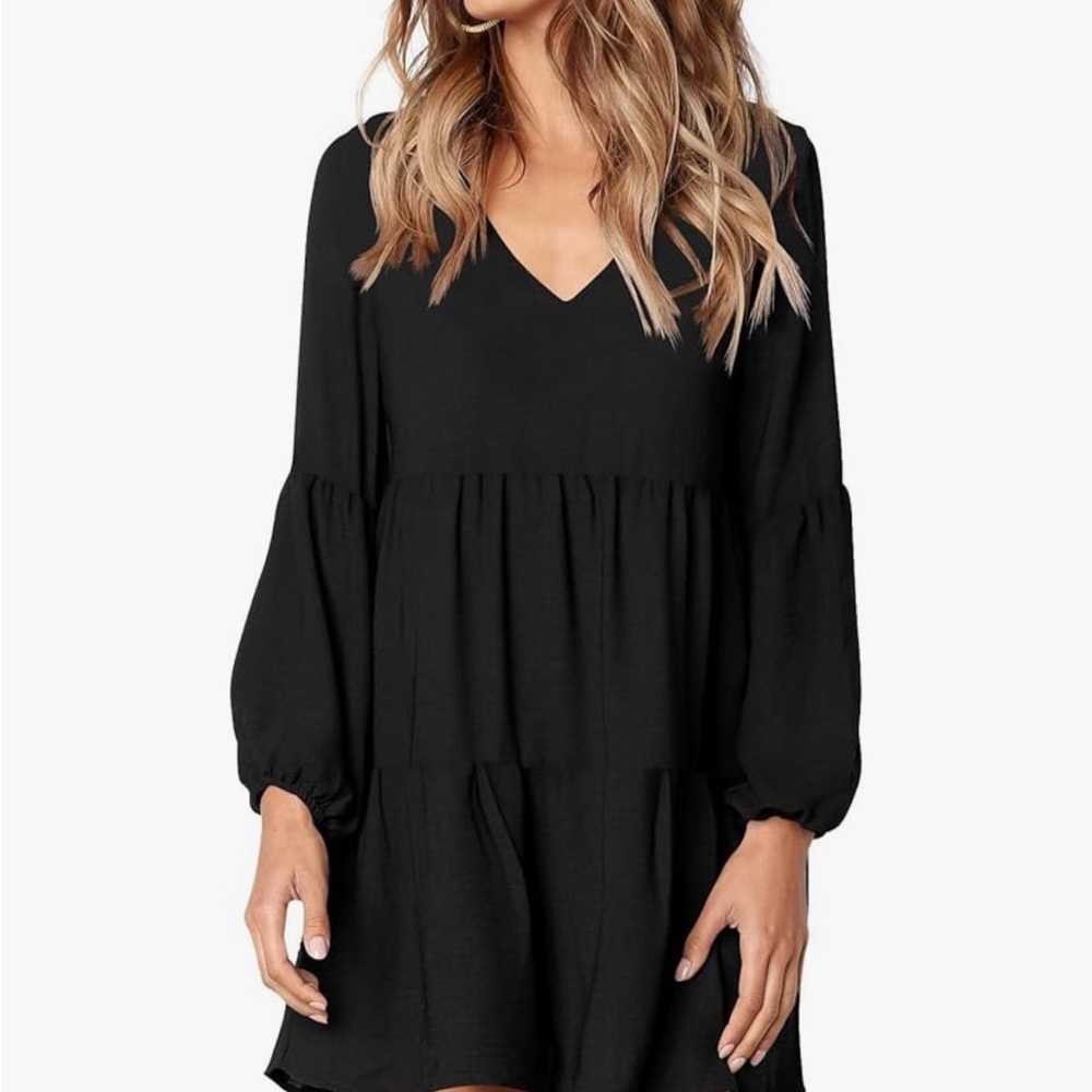 Black Dress with Flowy Puff Sleeves
